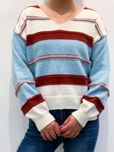 Load image into Gallery viewer, Contrast V-Neck Dropped Shoulder Sweater