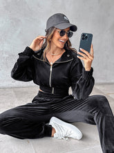 Load image into Gallery viewer, Zip Up Long Sleeve Cropped Top and Joggers Set