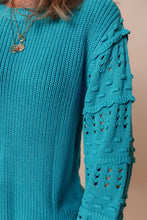 Load image into Gallery viewer, Openwork Frill Round Neck Long Sleeve Sweater