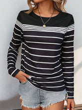 Load image into Gallery viewer, Striped Round Neck Long Sleeve T-Shirt