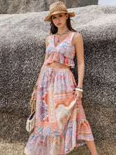 Load image into Gallery viewer, Printed V-Neck Top and Midi Skirt Set