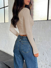 Load image into Gallery viewer, Buttoned V-Neck Long Sleeve T-Shirt