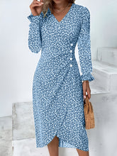 Load image into Gallery viewer, Full Size Printed Surplice Long Sleeve Midi Dress