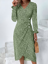 Load image into Gallery viewer, Full Size Printed Surplice Long Sleeve Midi Dress