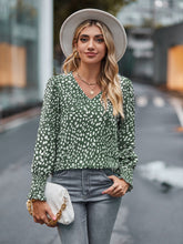 Load image into Gallery viewer, Printed V-Neck Lantern Sleeve Blouse