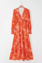 Load image into Gallery viewer, Smocked Printed V-Neck Long Sleeve Dress