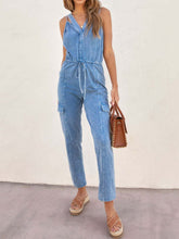 Load image into Gallery viewer, V-Neck Sleeveless Denim Jumpsuit