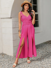 Load image into Gallery viewer, V-Neck Wide Strap Slit Jumpsuit