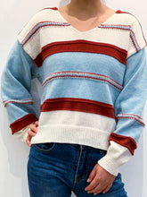 Load image into Gallery viewer, Contrast V-Neck Dropped Shoulder Sweater