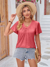Load image into Gallery viewer, Double Take Ruched V-Neck Short Sleeve T-Shirt