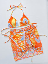 Load image into Gallery viewer, Multicolored Drawstring Ruched Three-Piece Swim Set