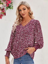 Load image into Gallery viewer, Printed V-Neck Lantern Sleeve Blouse