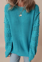 Load image into Gallery viewer, Openwork Frill Round Neck Long Sleeve Sweater