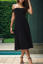Load image into Gallery viewer, Pleated Off-Shoulder Midi Dress
