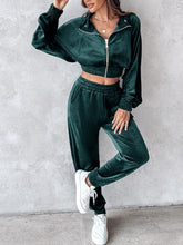 Load image into Gallery viewer, Zip Up Long Sleeve Cropped Top and Joggers Set