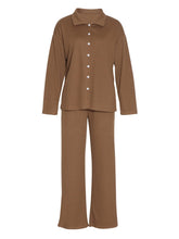 Load image into Gallery viewer, Collared Neck Long Sleeve Top and Drawstring Pants Set