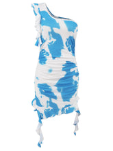 Load image into Gallery viewer, Ruffled Tie-Dye Single Shoulder Mini Dress