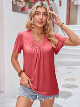 Load image into Gallery viewer, Double Take Ruched V-Neck Short Sleeve T-Shirt