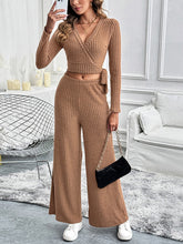 Load image into Gallery viewer, Perfee Surplice Long Sleeve Top and Pants Set