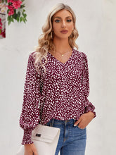 Load image into Gallery viewer, Printed V-Neck Lantern Sleeve Blouse