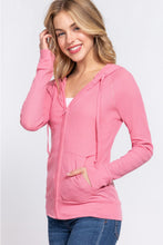 Load image into Gallery viewer, ACTIVE BASIC Waffle Knit Drawstring Zip Up Long Sleeve Hoodie