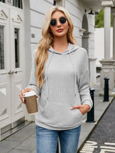 Load image into Gallery viewer, Ribbed Drawstring Long Sleeve Hoodie