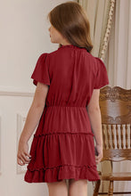 Load image into Gallery viewer, Girls Frilled Notched Neck Puff Sleeve Dress