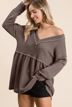 Load image into Gallery viewer, BiBi Waffle Knit V-Neck Babydoll Blouse