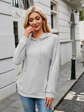 Load image into Gallery viewer, Ribbed Drawstring Long Sleeve Hoodie