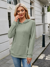 Load image into Gallery viewer, Ribbed Drawstring Long Sleeve Hoodie