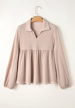 Load image into Gallery viewer, Corded Johnny Collar Long Sleeve Babydoll Blouse