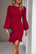 Load image into Gallery viewer, Ruched Ruffled Balloon Sleeve Mini Dress