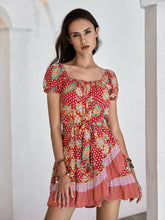 Load image into Gallery viewer, Printed Short Sleeve Tie Waist Mini Dress