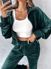 Load image into Gallery viewer, Zip Up Long Sleeve Cropped Top and Joggers Set