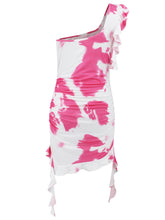 Load image into Gallery viewer, Ruffled Tie-Dye Single Shoulder Mini Dress