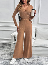 Load image into Gallery viewer, Perfee Surplice Long Sleeve Top and Pants Set