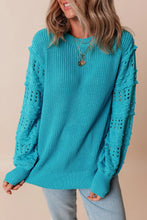 Load image into Gallery viewer, Openwork Frill Round Neck Long Sleeve Sweater