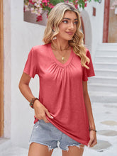 Load image into Gallery viewer, Double Take Ruched V-Neck Short Sleeve T-Shirt