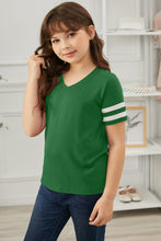 Load image into Gallery viewer, Girls Striped V-Neck Tee Shirt