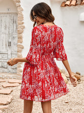 Load image into Gallery viewer, Floral Notched Neck Flounce Sleeve Dress