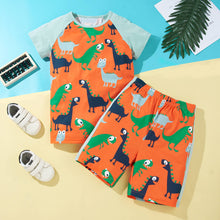 Load image into Gallery viewer, Boys Dinosaur Print Raglan Sleeve T-Shirt and Shorts Set