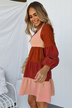 Load image into Gallery viewer, Color Block Square Neck Tiered Dress
