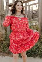 Load image into Gallery viewer, Floral Frill Trim Off-Shoulder Layered Dress