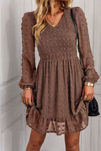 Load image into Gallery viewer, Swiss Dot Smocked V-Neck Ruffled Hem Dress