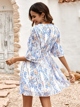 Load image into Gallery viewer, Floral Notched Neck Flounce Sleeve Dress