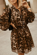 Load image into Gallery viewer, Leopard Buttoned Balloon Sleeve Dress