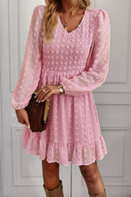 Load image into Gallery viewer, Swiss Dot Smocked V-Neck Ruffled Hem Dress