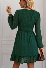 Load image into Gallery viewer, Swiss Dot Smocked V-Neck Ruffled Hem Dress