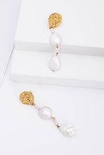 Load image into Gallery viewer, Textured Gold-Plated Pearl Drop Earrings