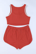 Load image into Gallery viewer, Contrast Buttoned Cropped Tank and Shorts Lounge Set